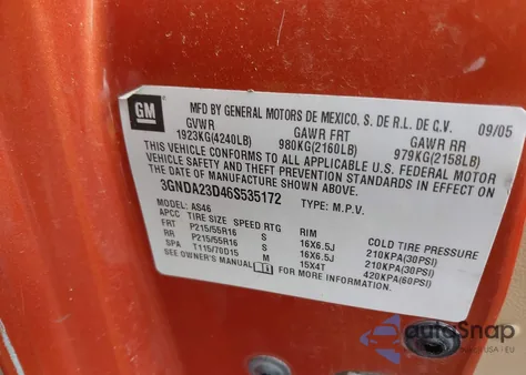 2006 Chevrolet Hhr Lt from USA, damaged, VIN 3GNDA23D46S535172